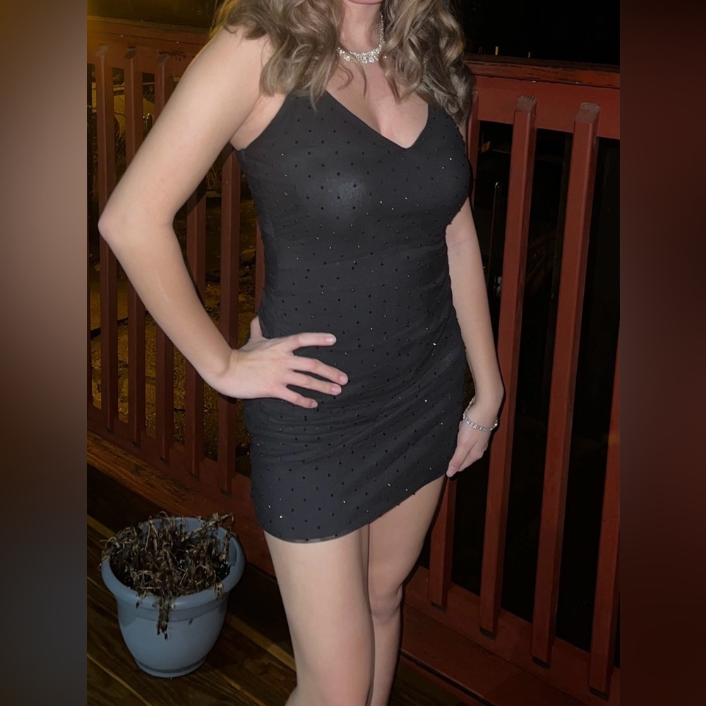 B Darlin Black Dress with Rhinestone Detail